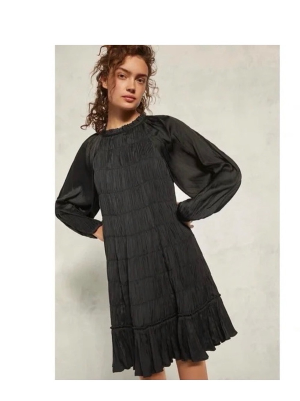 Anthropologie Maeve Navy Pleated Long Sleeve Dress